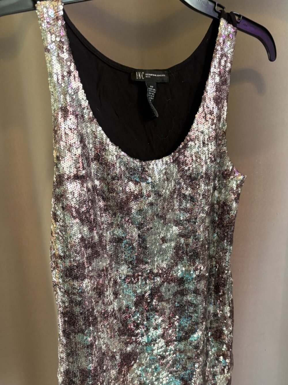 INC International Concepts Petite Iridescent Camo Sequin Tank Top XS Petite P/P